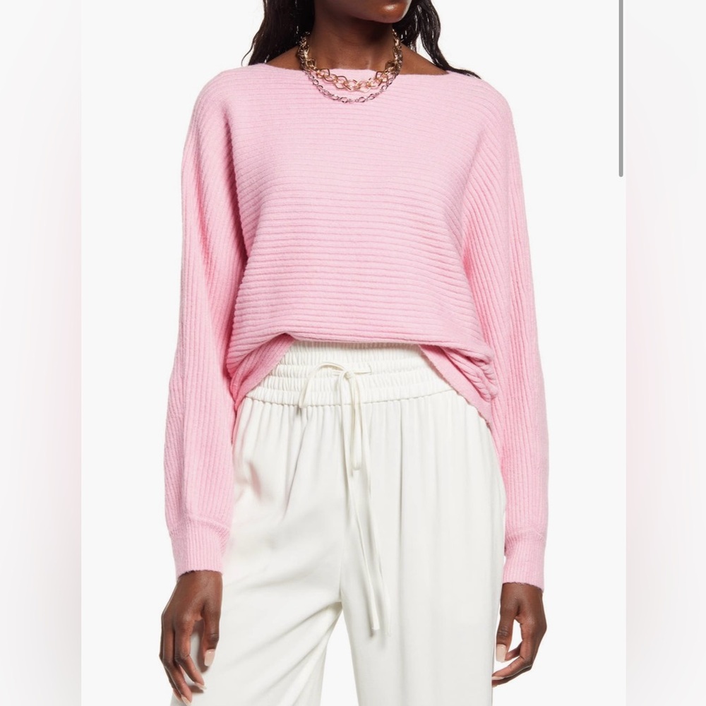 Open Edit Rib Dolman Sleeve Cotton Blend Sweater